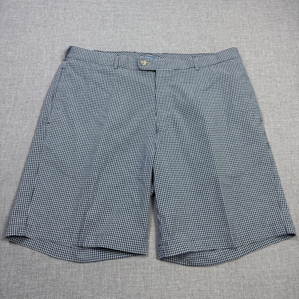Peter Millar Bermuda Shorts Mens 38 Blue Plaid Cotton Spandex 10" Inseamโ